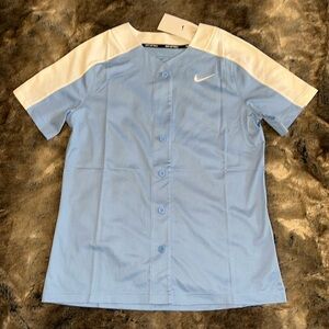 Nike M Women’s Vapor shirt Button up Softball Jersey AV6719-453 Carolina blue